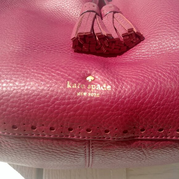 Kate Spade large shoulder bag purse 100% cow leather raspberry pink burg… - Picture 2 of 15